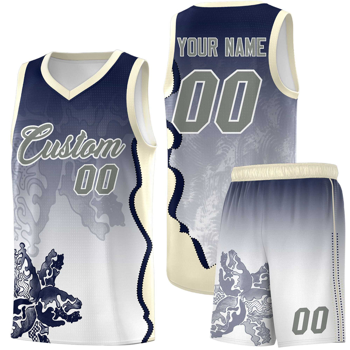 Custom Gray Green Basketball Jersey - Illusion Flower Gradient Stylish Fabric