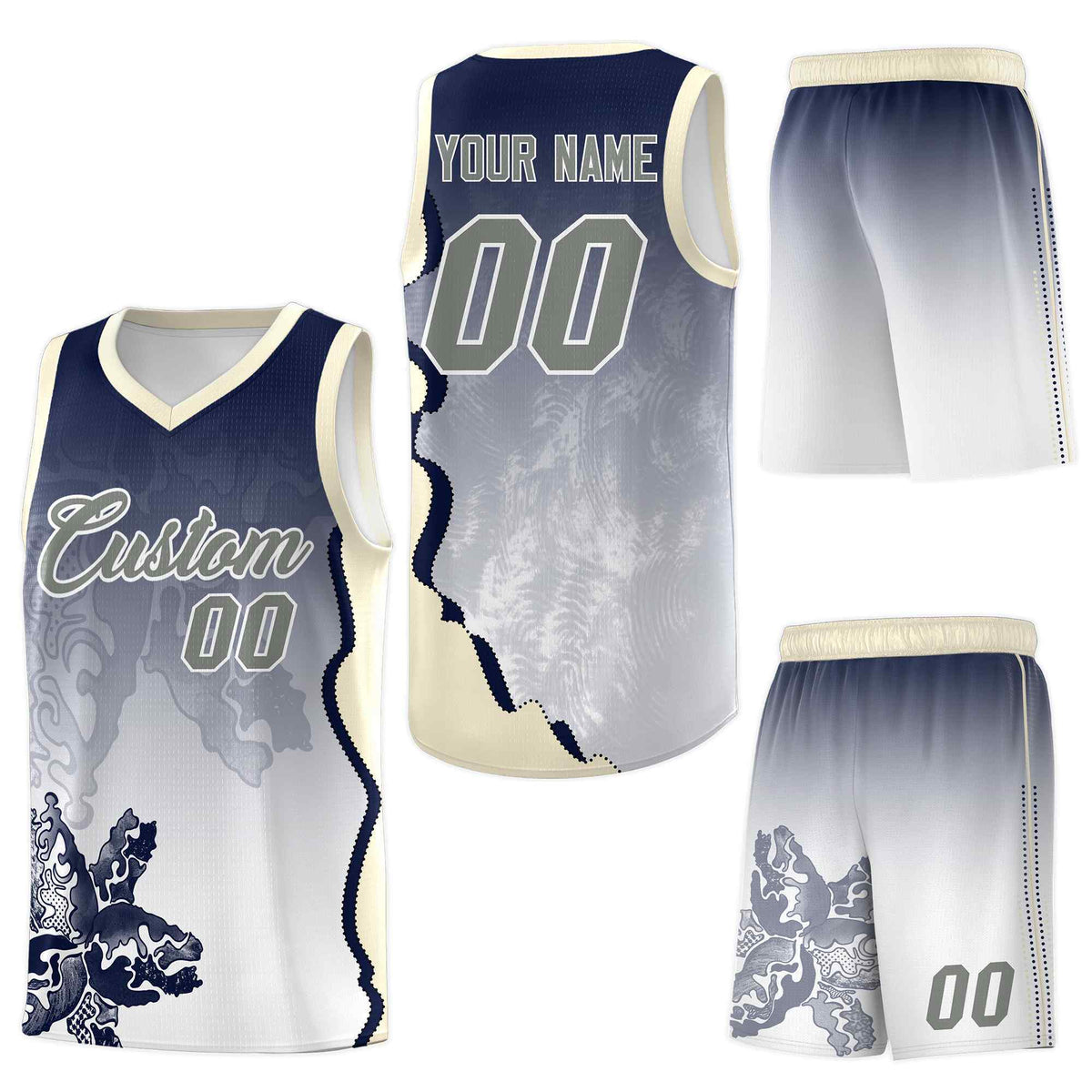 Custom Gray Green Basketball Jersey - Illusion Flower Gradient Lightweight