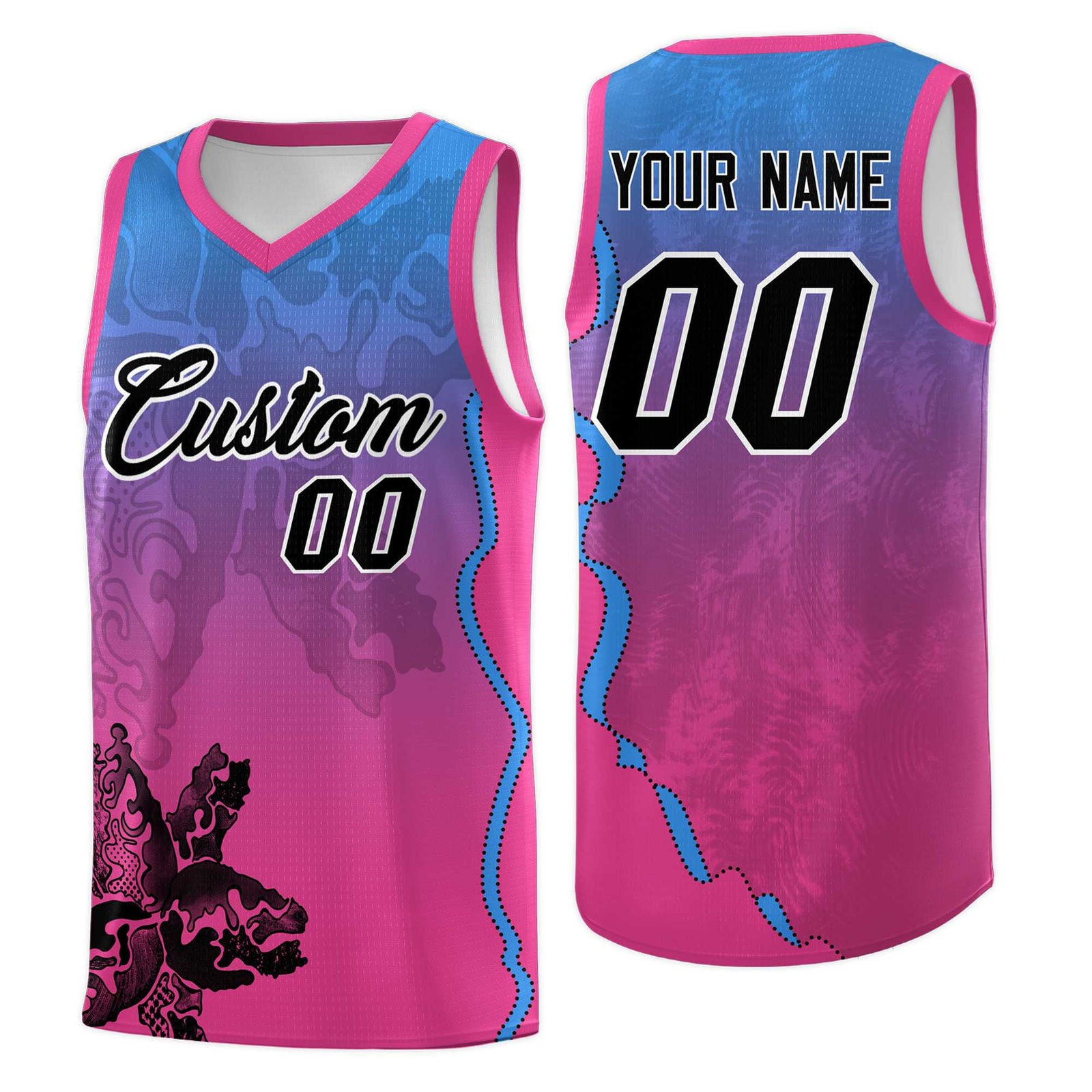Custom Pink Light Blue Basketball Jersey - Illusion Flower Gradient Breathable mesh Fabric