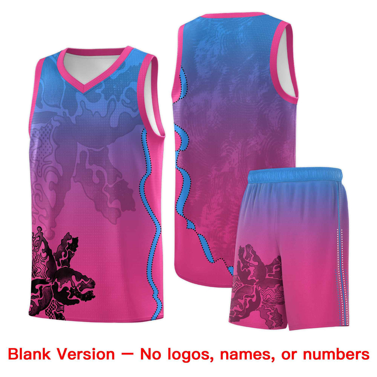 Custom Pink Light Blue Basketball Jersey - Illusion Flower Gradient Breathable mesh Fabric