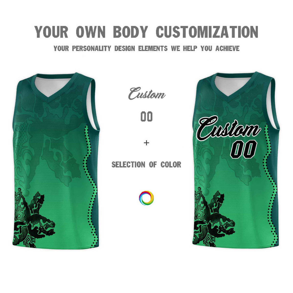 Custom Bright Green Midnight Green Basketball Jersey - Illusion Flower Gradient Moisture wicking Fabric