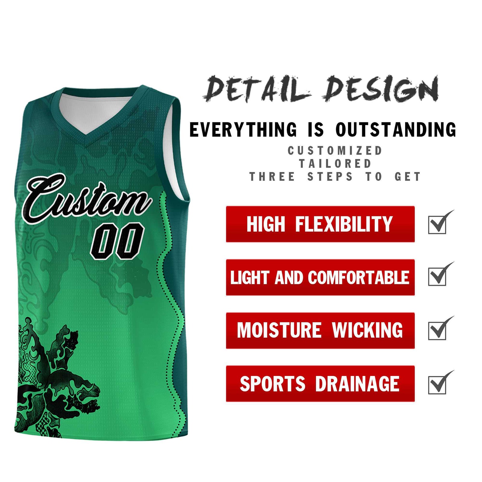 Custom Bright Green Midnight Green Basketball Jersey - Illusion Flower Gradient Moisture wicking Fabric