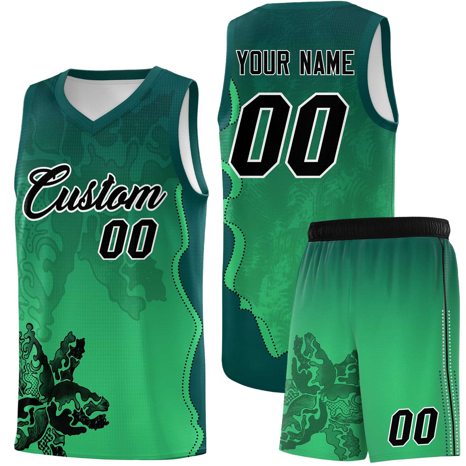 Custom Bright Green Midnight Green Basketball Jersey - Illusion Flower Gradient Moisture wicking Fabric