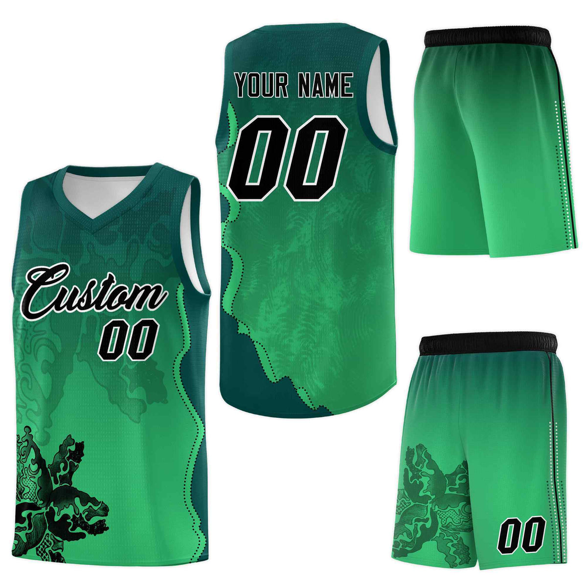 Custom Bright Green Midnight Green Basketball Jersey - Illusion Flower Gradient Wrinkle-Resistant