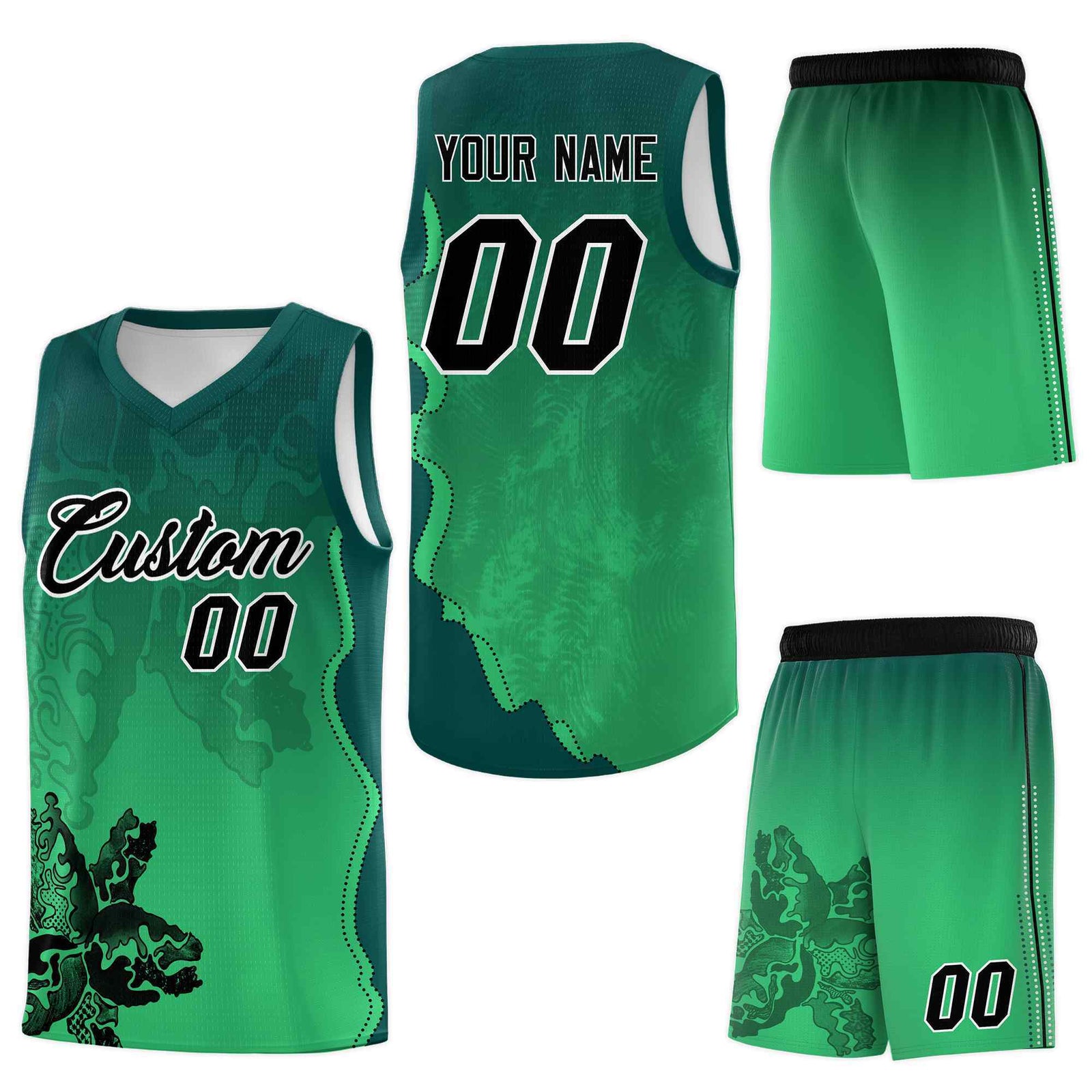 Custom Bright Green Midnight Green Basketball Jersey - Illusion Flower Gradient Wrinkle-Resistant