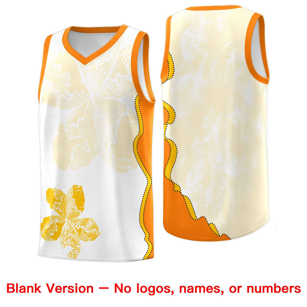 Custom White Orange Basketball Jersey - Illusion Flower Graffiti Durable Fabric