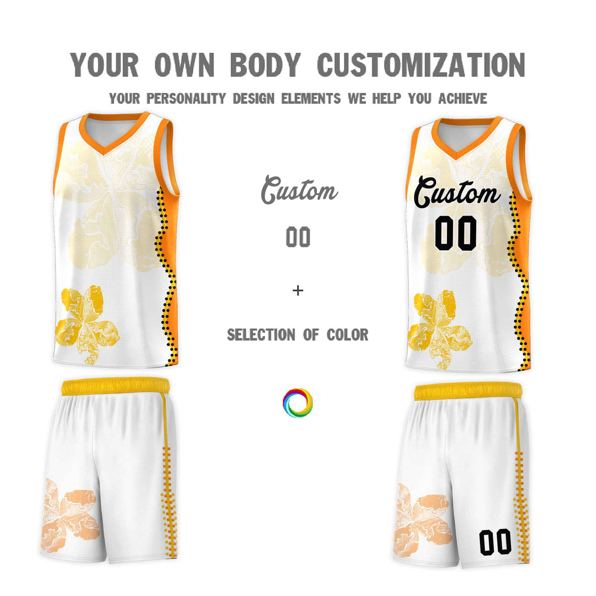 Custom White Orange Basketball Jersey - Illusion Flower Graffiti Durable Fabric