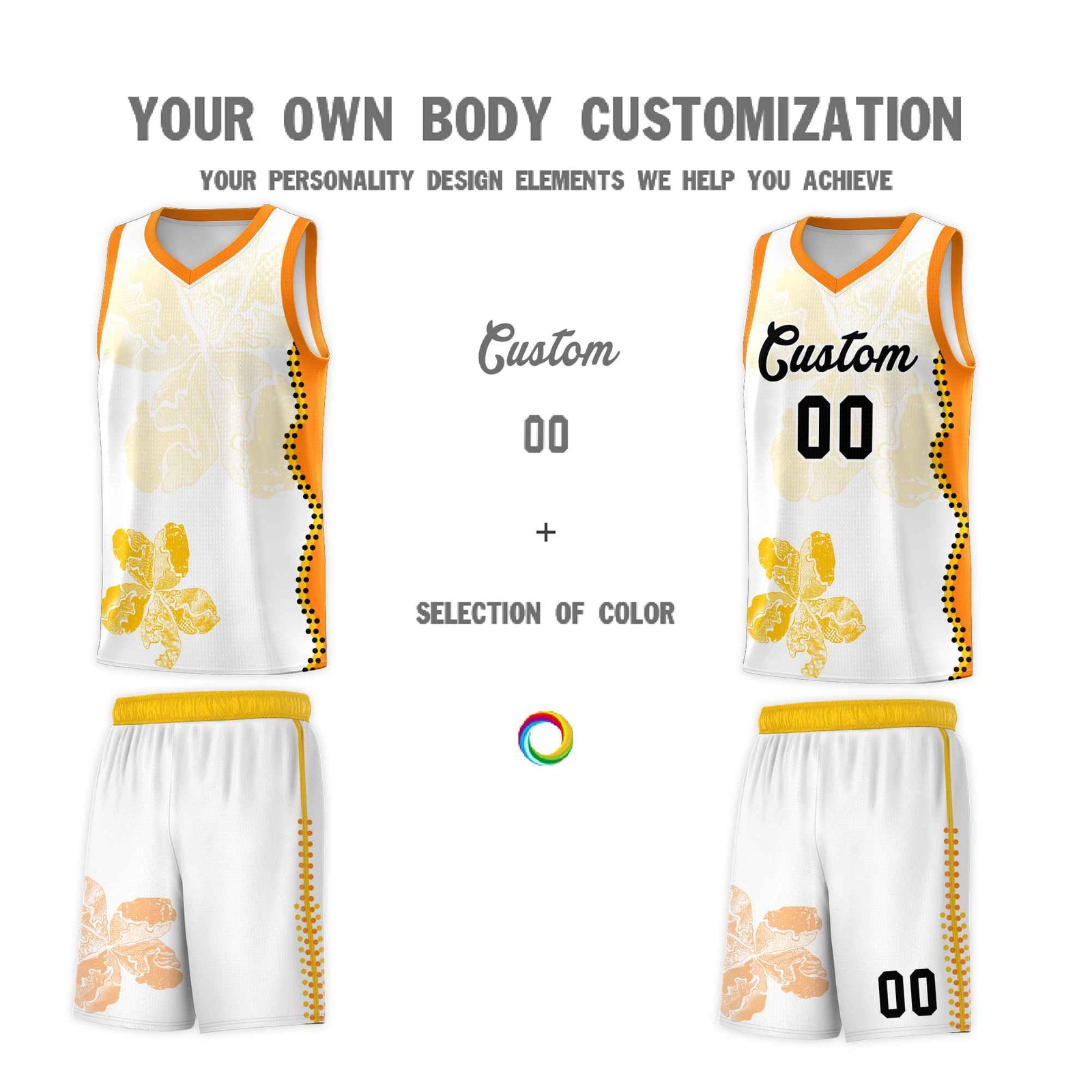 Custom White Orange Basketball Jersey - Illusion Flower Graffiti Durable Fabric