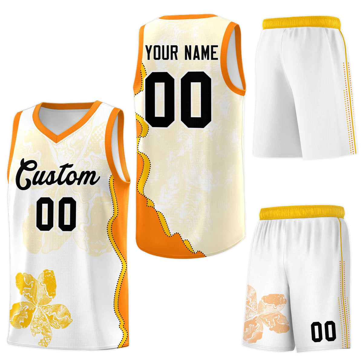 Custom White Orange Basketball Jersey - Illusion Flower Graffiti Wrinkle-Resistant