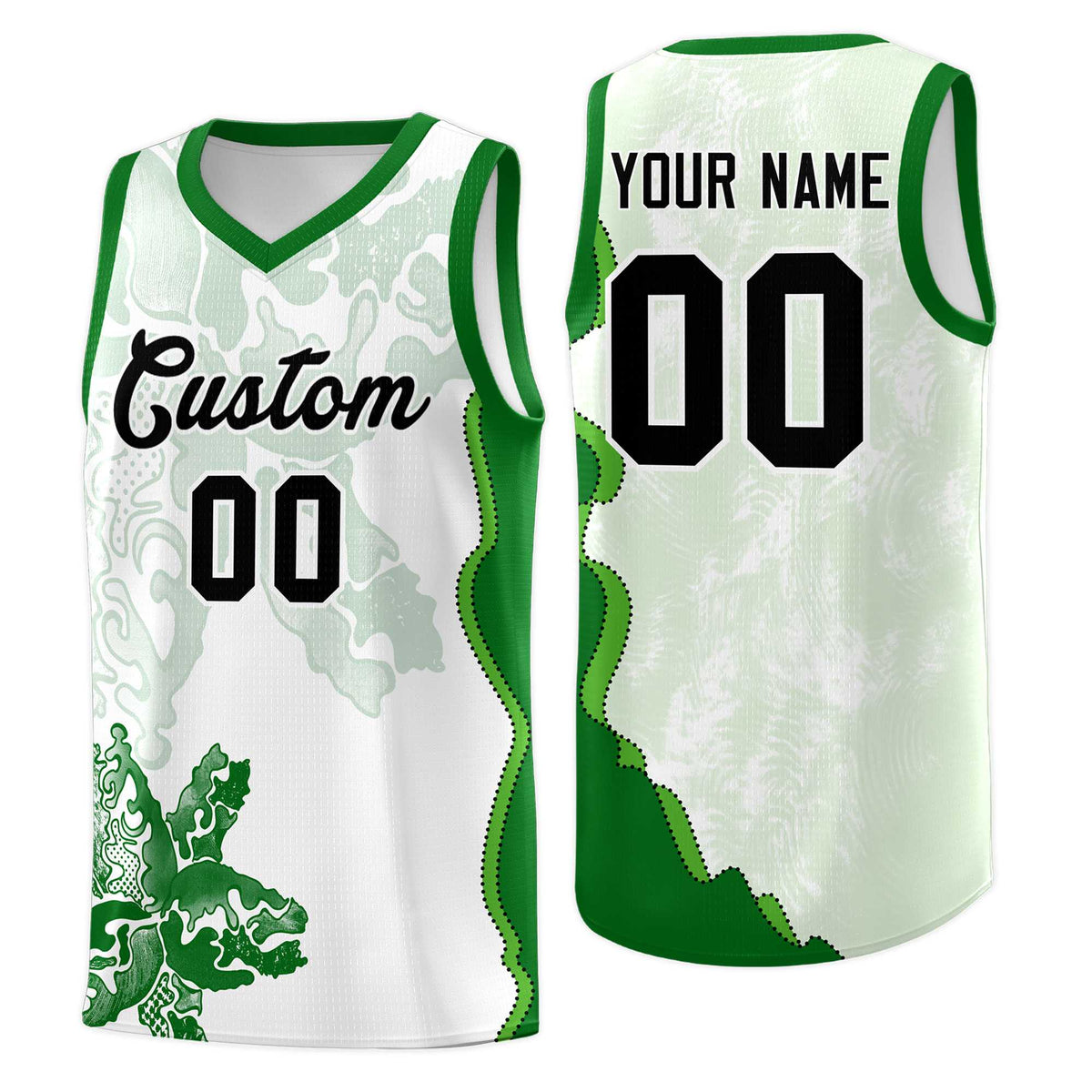 Custom White Kelly Green Basketball Jersey - Illusion Flower Graffiti Moisture wicking Fabric