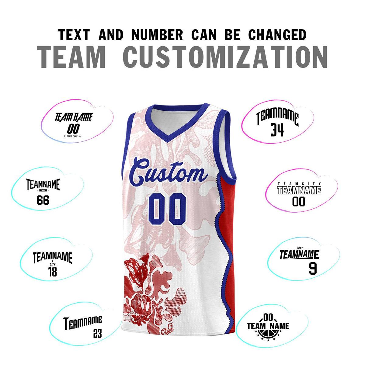 Custom White Royal Basketball Jersey - Illusion Flower Graffiti Unique Fabric