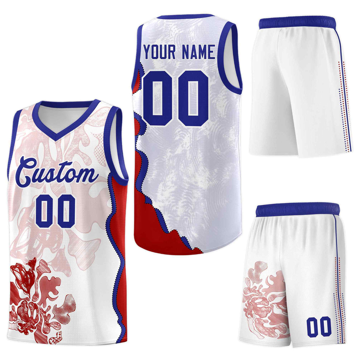 Custom White Royal Basketball Jersey - Illusion Flower Graffiti Moisture-Wicking