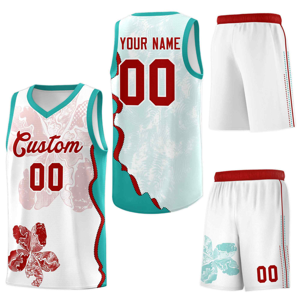 Custom White Aqua Basketball Jersey - Illusion Flower Graffiti Breathable