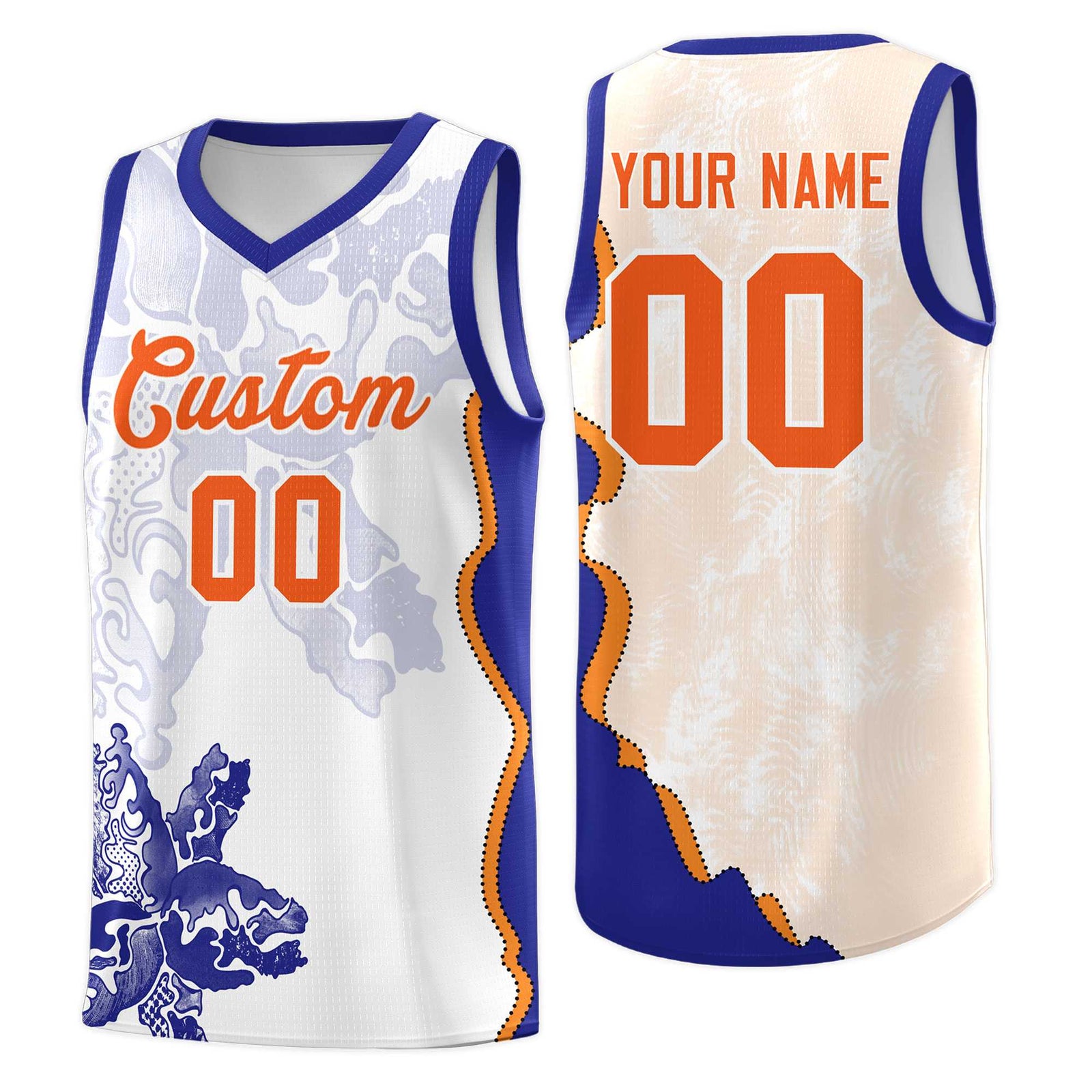 Custom White Royal Basketball Jersey - Illusion Flower Graffiti Breathable Fabric