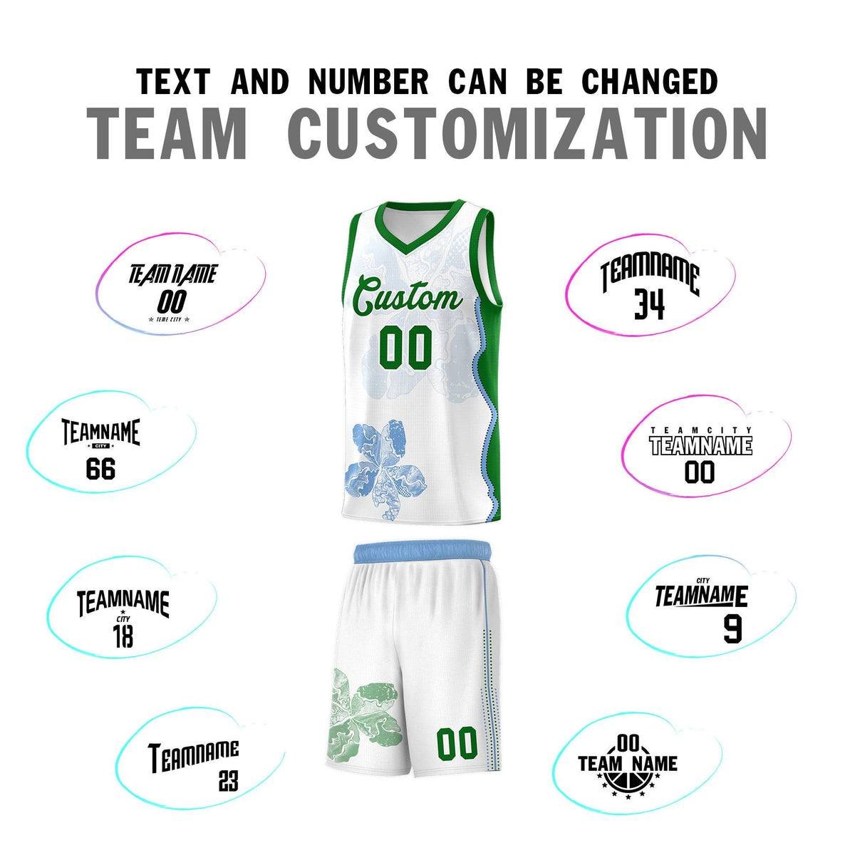 Custom White Kelly Green Basketball Jersey - Illusion Flower Graffiti Moisture wicking Fabric