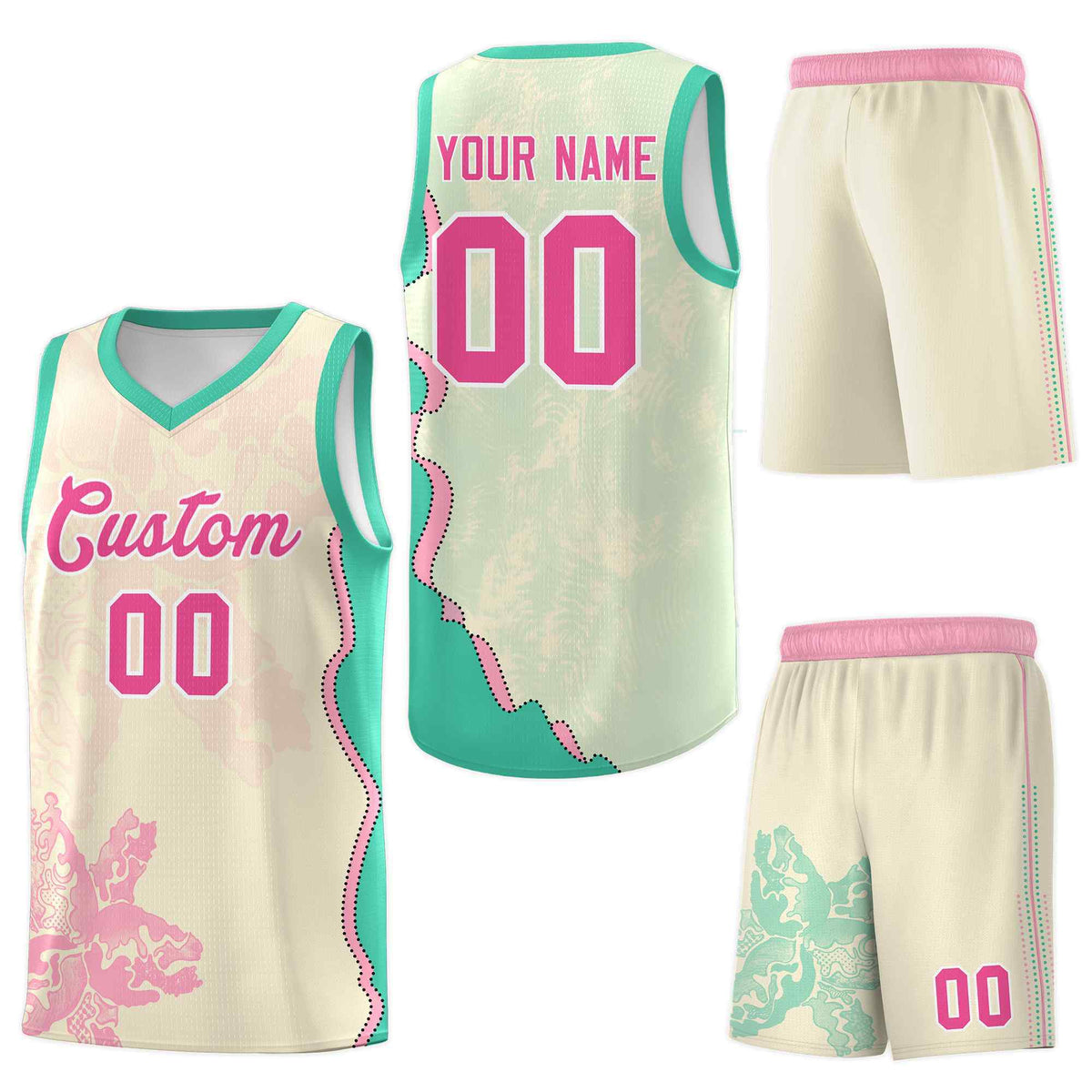 Custom Rose Red Bright Green Basketball Jersey - Illusion Flower Graffiti Stretch Fabric