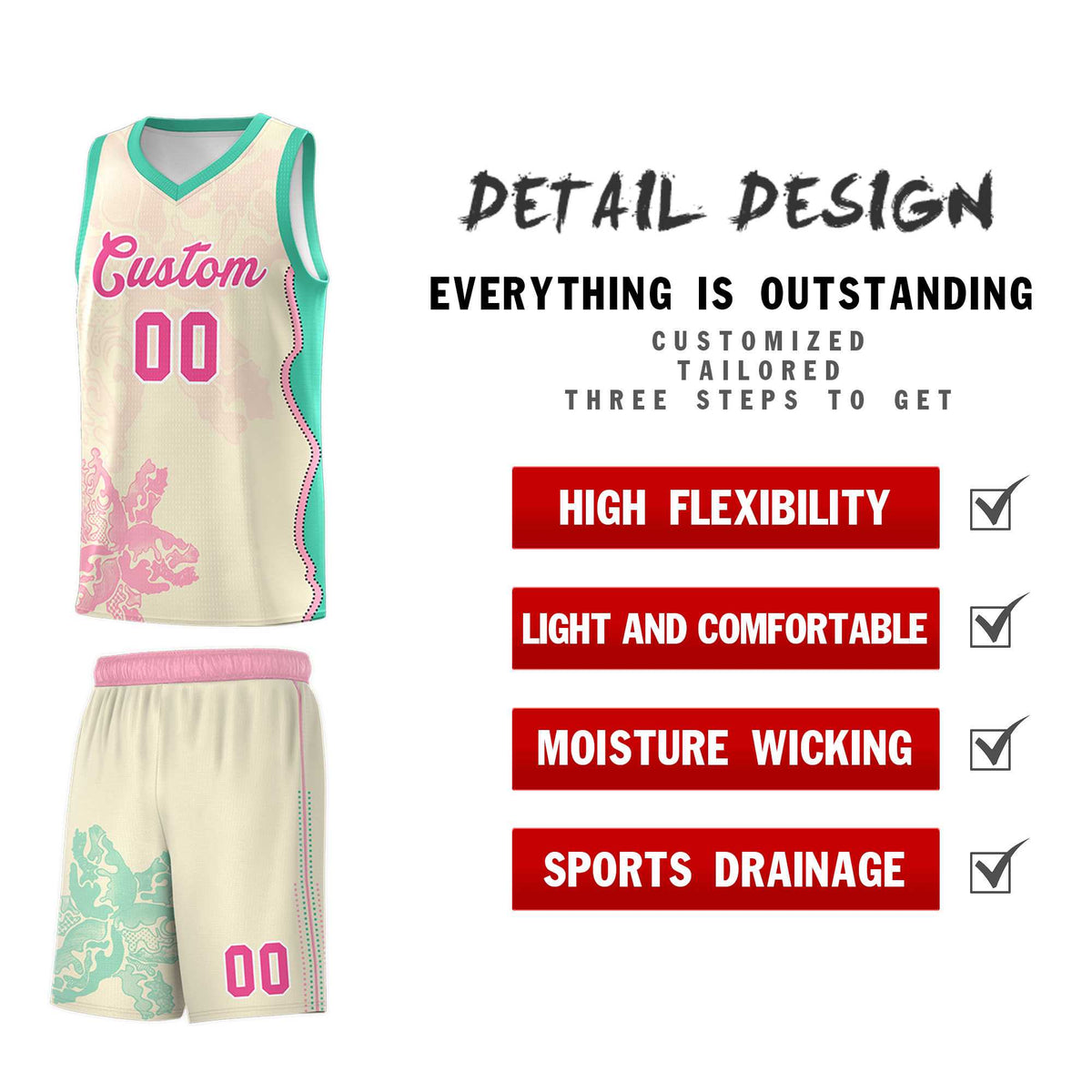 Custom Rose Red Bright Green Basketball Jersey - Illusion Flower Graffiti Stretchy Fabric