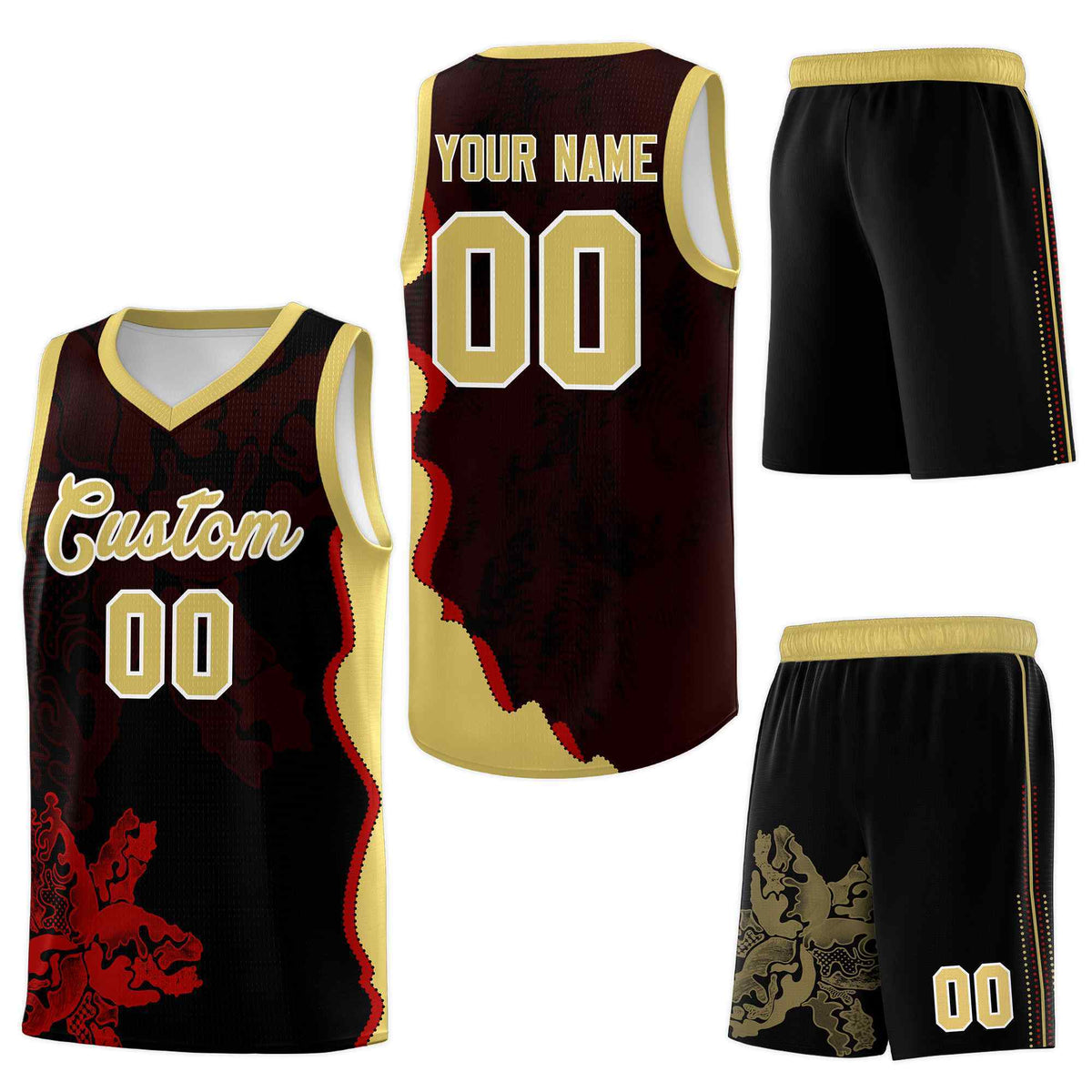 Custom Black Old Gold Basketball Jersey - Illusion Flower Graffiti Drapable