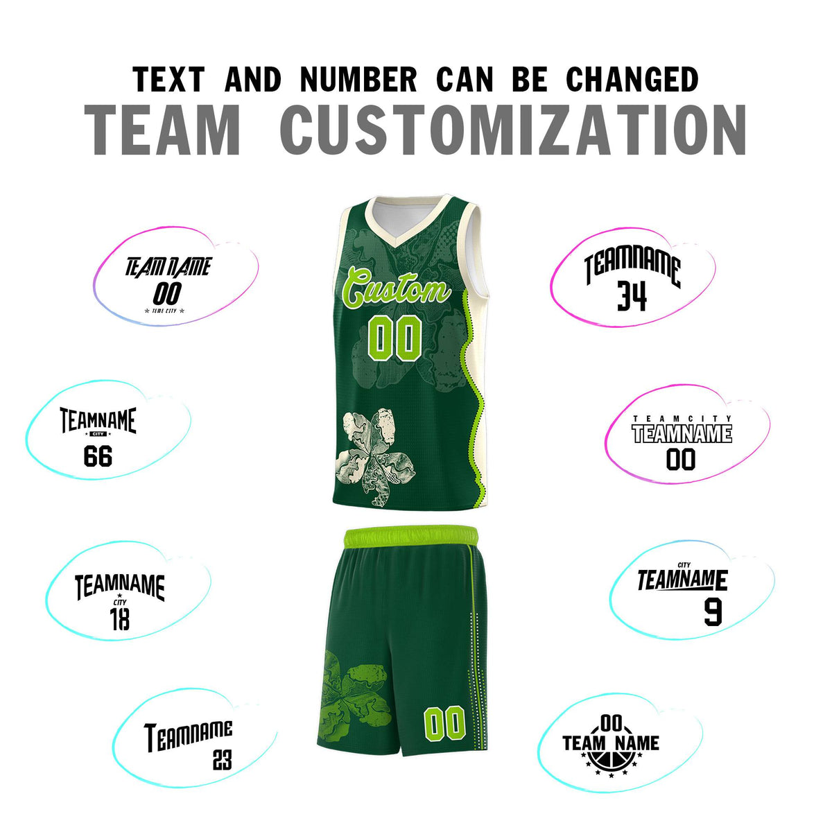 Custom Green Cream Basketball Jersey - Illusion Flower Graffiti Breathable Fabric