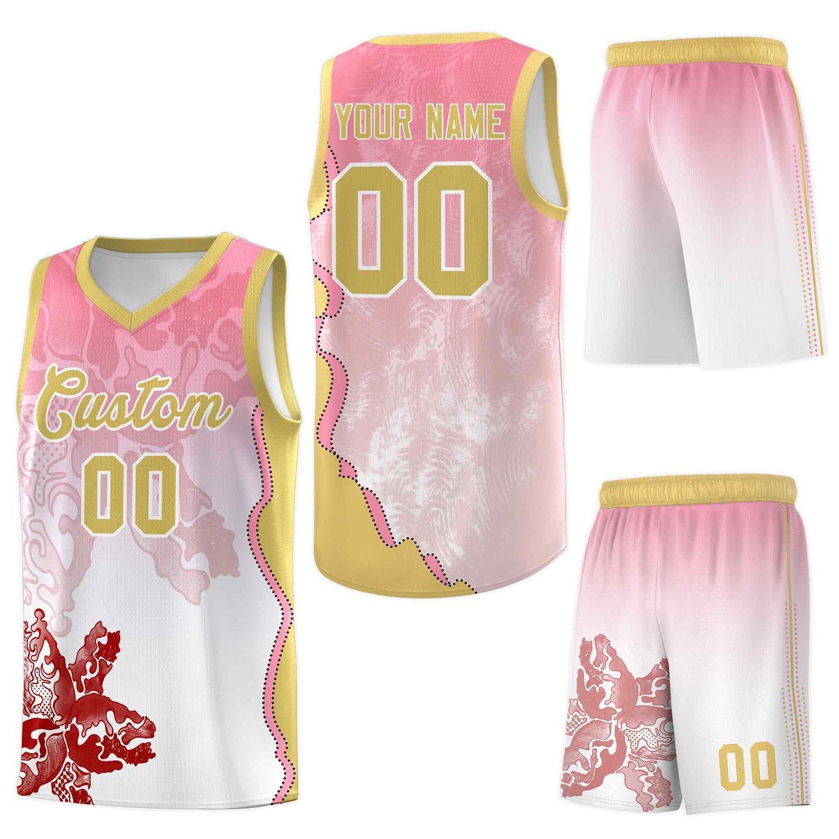 Custom White Light Pink Basketball Jersey - Illusion Flower Gradient Moisture-Wicking