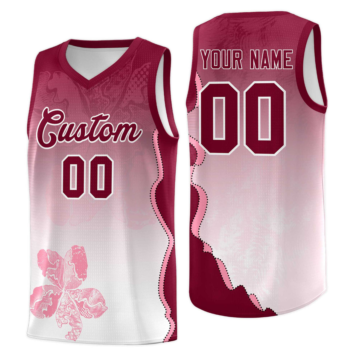 Custom White Crimson Basketball Jersey - Illusion Flower Gradient Stretchy Fabric