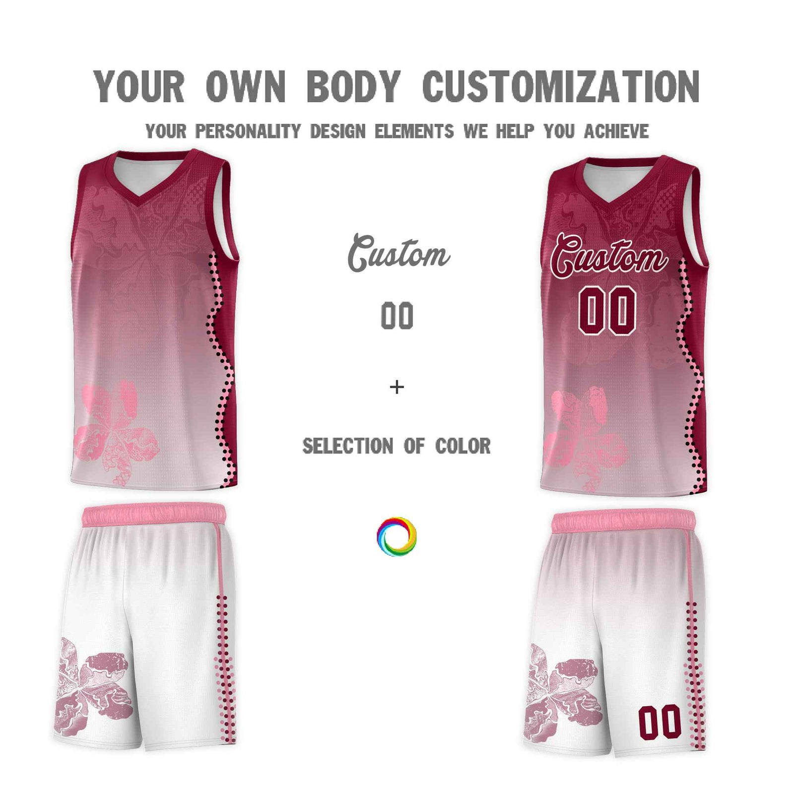 Custom White Crimson Basketball Jersey - Illusion Flower Gradient Stretchy Fabric
