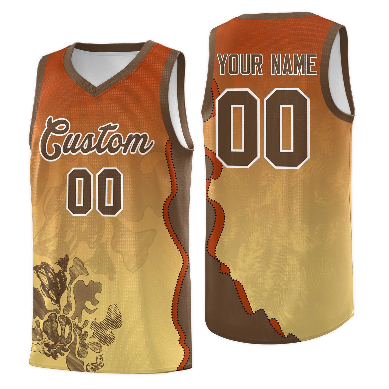 Custom Khaki Dark Orange Basketball Jersey - Illusion Flower Gradient Quick dry Fabric