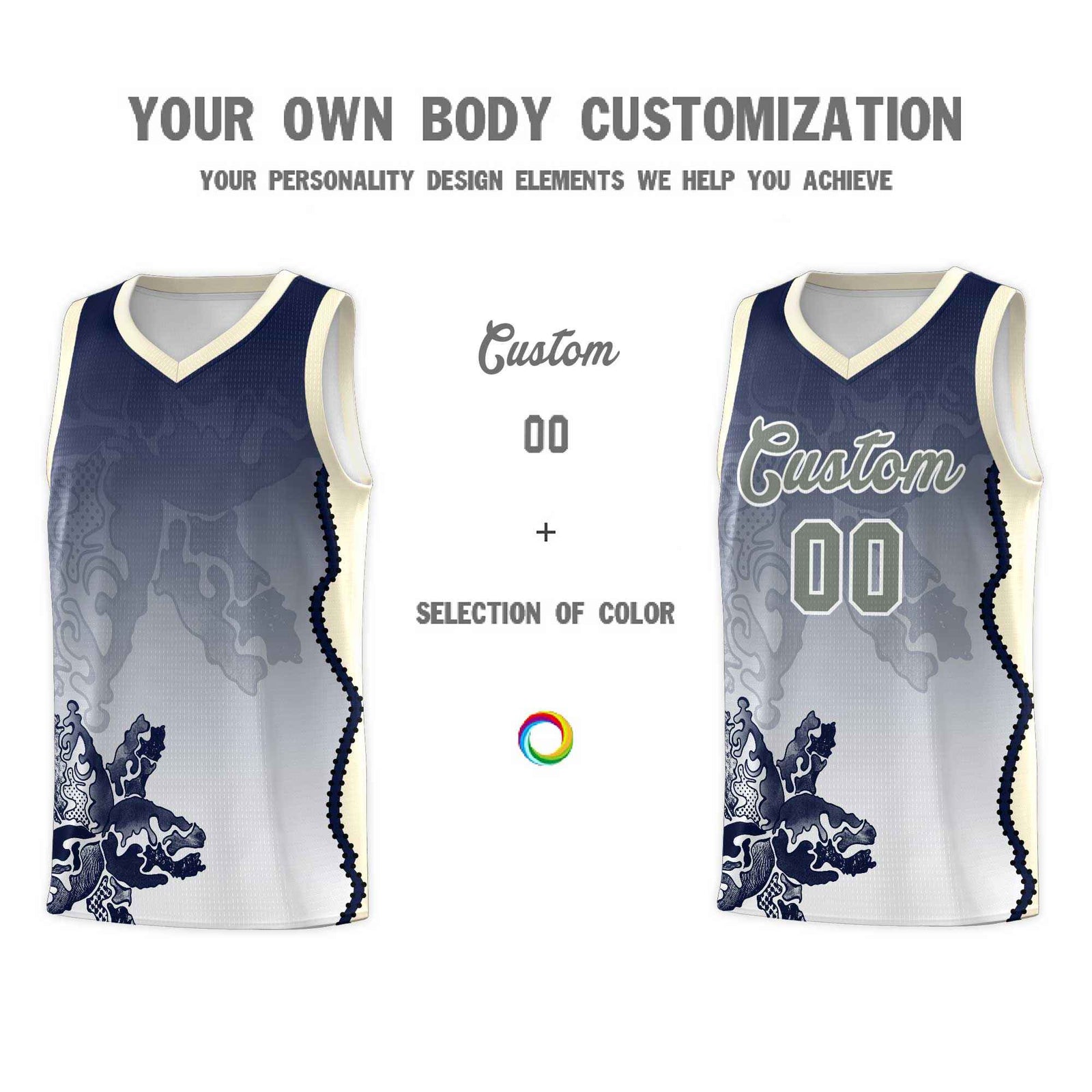 Custom Gray Green Basketball Jersey - Illusion Flower Gradient Stylish Fabric