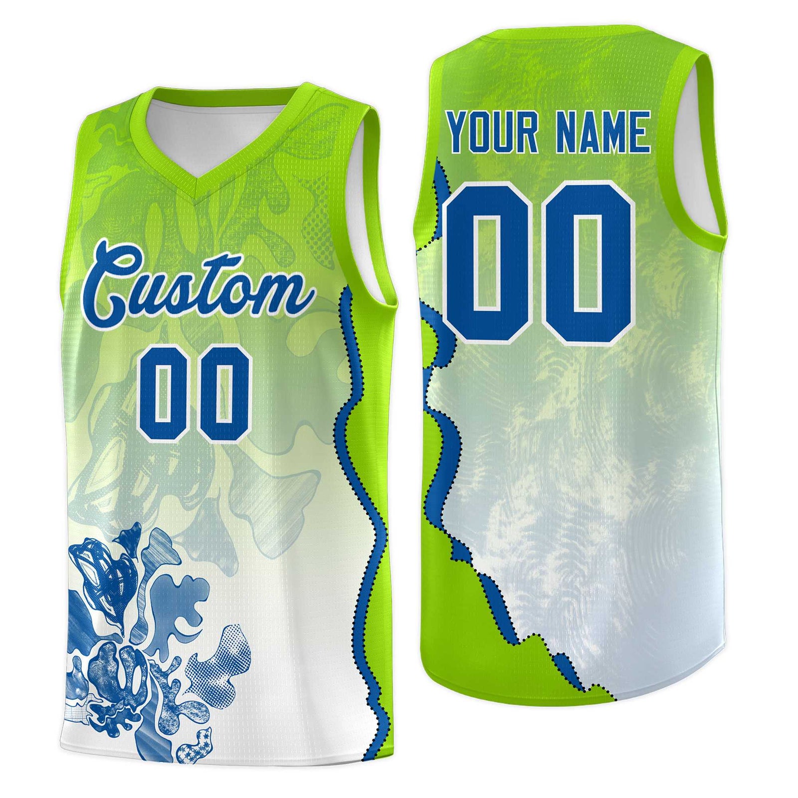 Custom Neon Green Royal Basketball Jersey - Illusion Flower Gradient Moisture-wicking Fabric