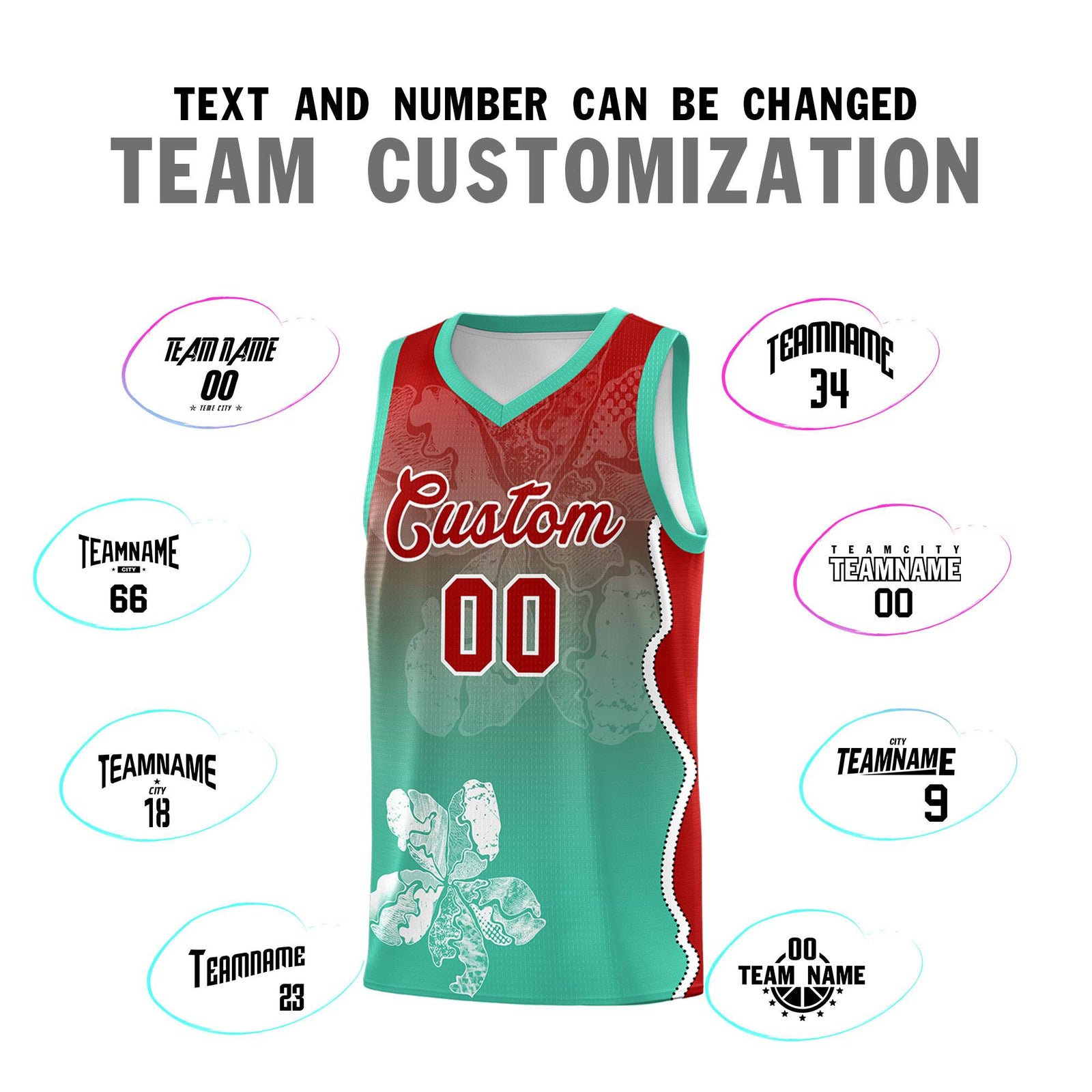 Custom Bright Green Red Basketball Jersey - Illusion Flower Gradient Durable Fabric