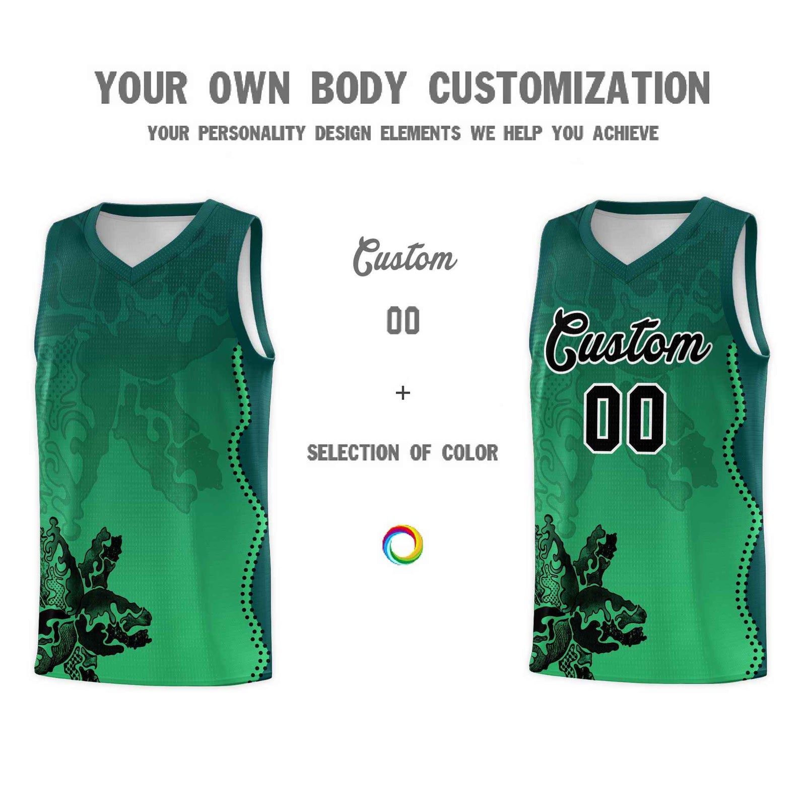 Custom Bright Green Midnight Green Basketball Jersey - Illusion Flower Gradient Moisture wicking Fabric