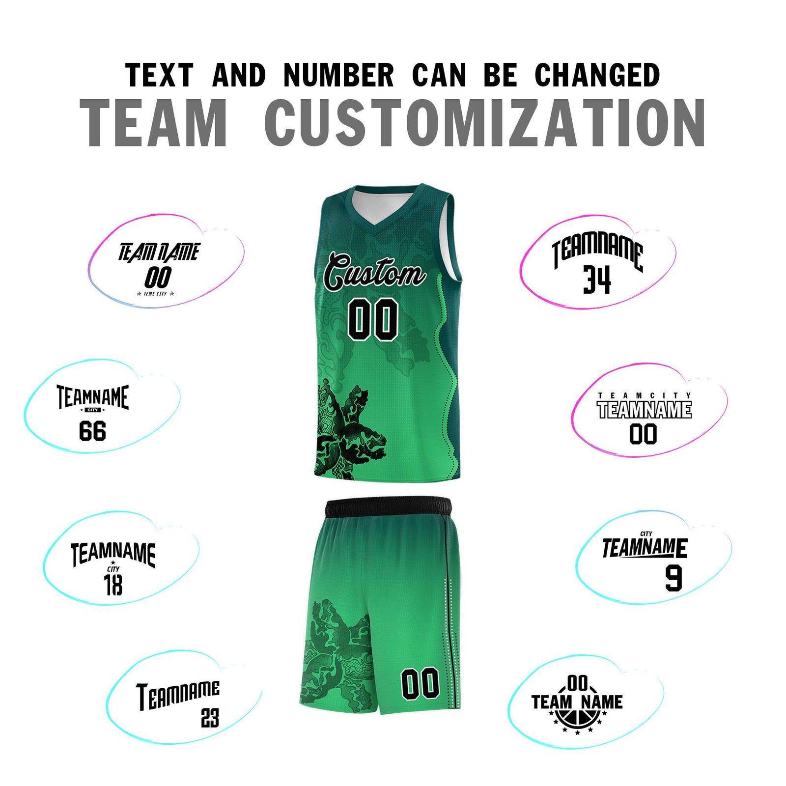 Custom Bright Green Midnight Green Basketball Jersey - Illusion Flower Gradient Moisture wicking Fabric