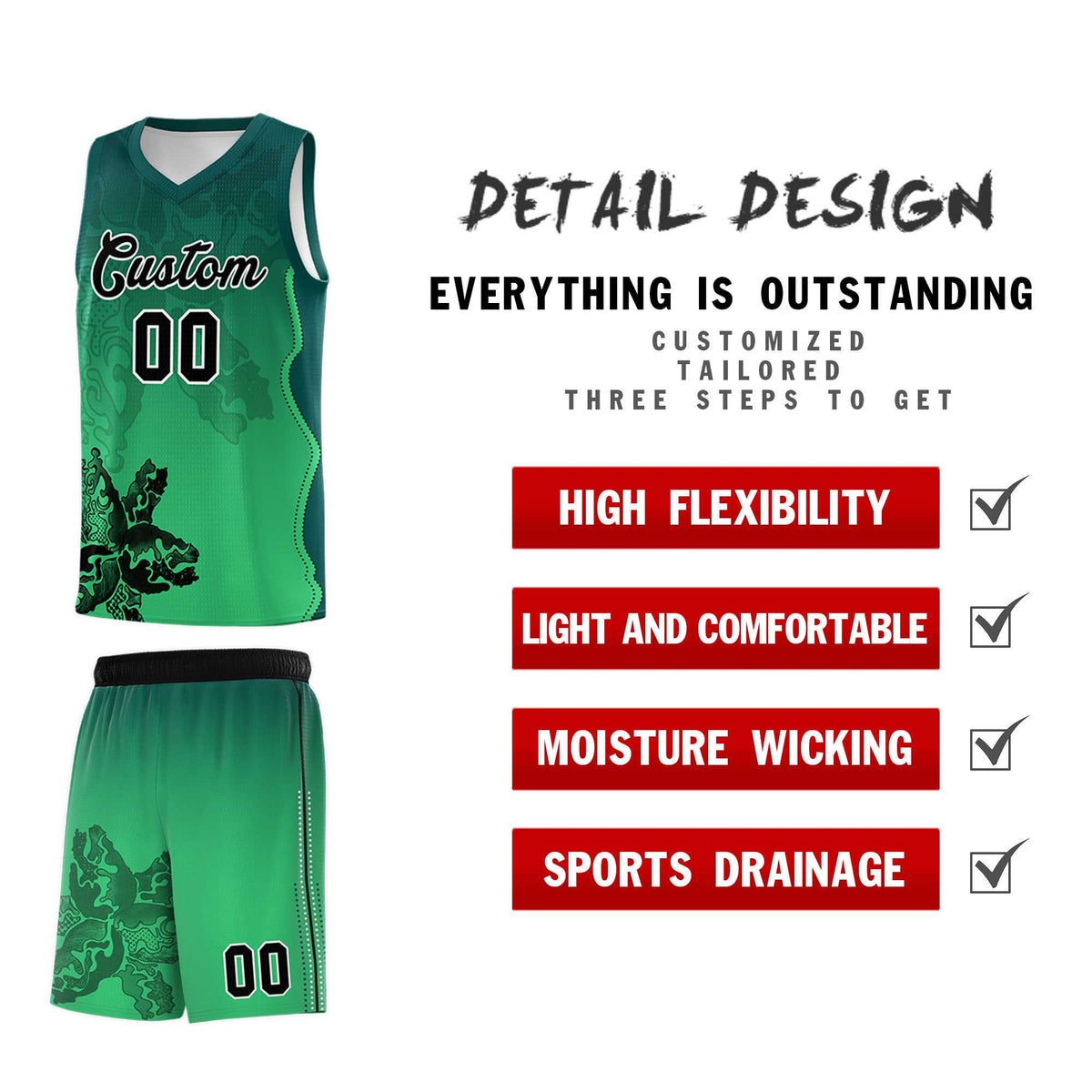 Custom Bright Green Midnight Green Basketball Jersey - Illusion Flower Gradient Moisture wicking Fabric