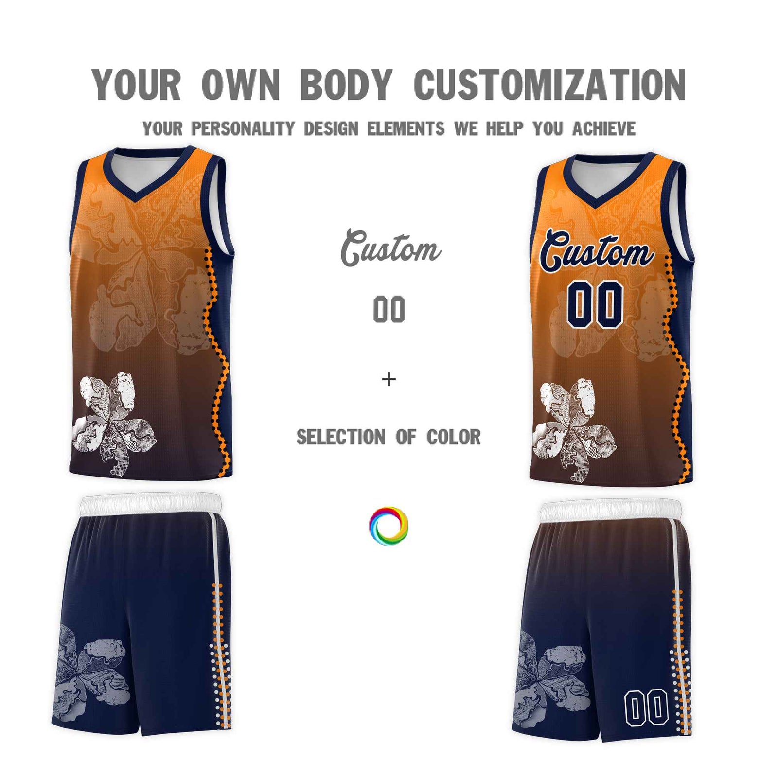 Custom Navy Orange Basketball Jersey - Illusion Flower Gradient Lightweight Fabric