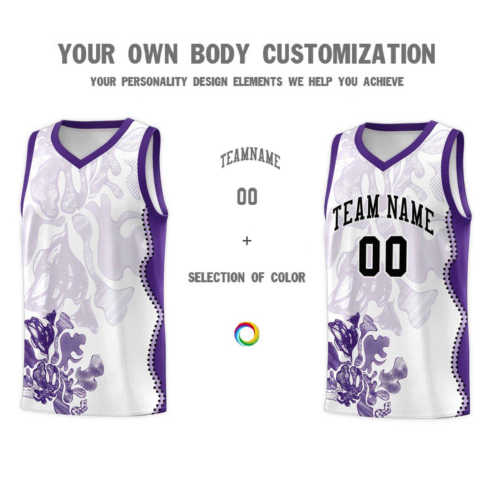 Custom White Purple Basketball Jersey - Illusion Flower Graffiti Moisture-wicking Fabric
