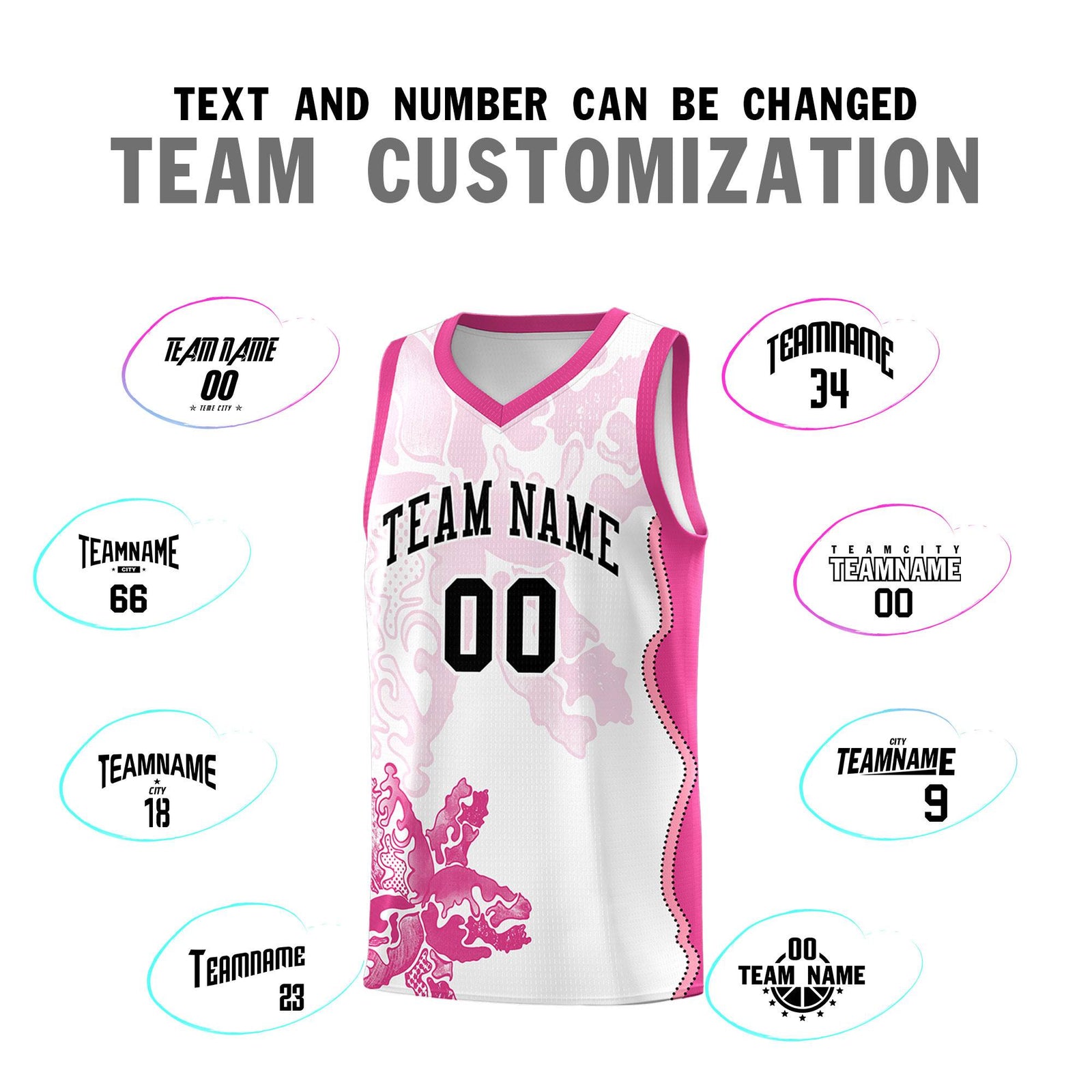 Custom White Pink Basketball Jersey - Illusion Flower Graffiti Breathable mesh Fabric