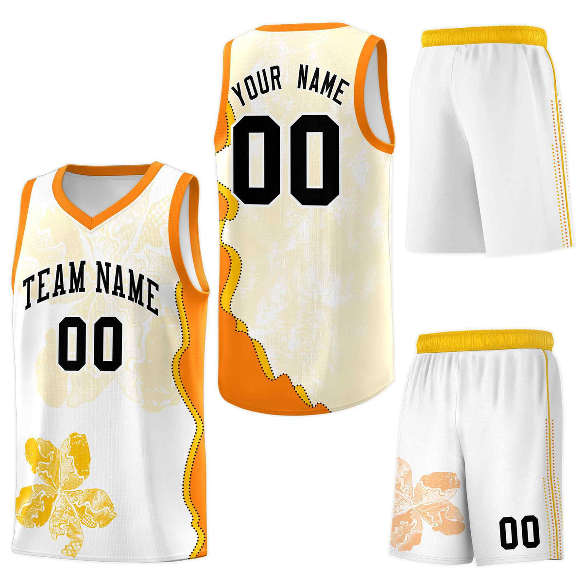 Custom White Orange Basketball Jersey - Illusion Flower Graffiti Wrinkle-Resistant