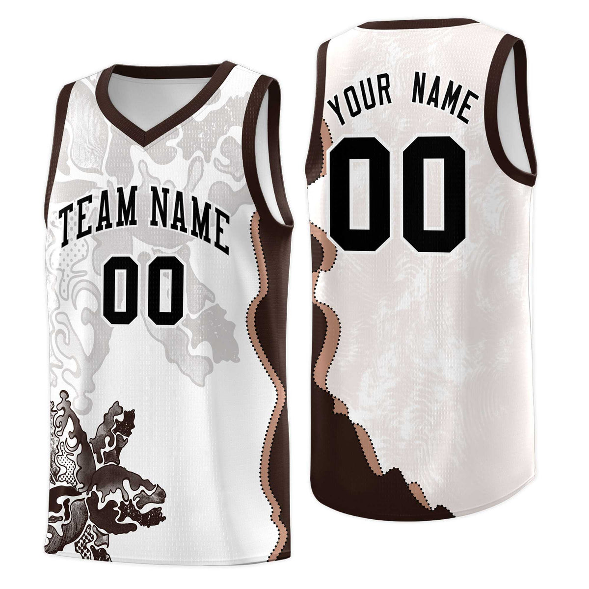 Custom White Brown Basketball Jersey - Illusion Flower Graffiti Quick dry Fabric