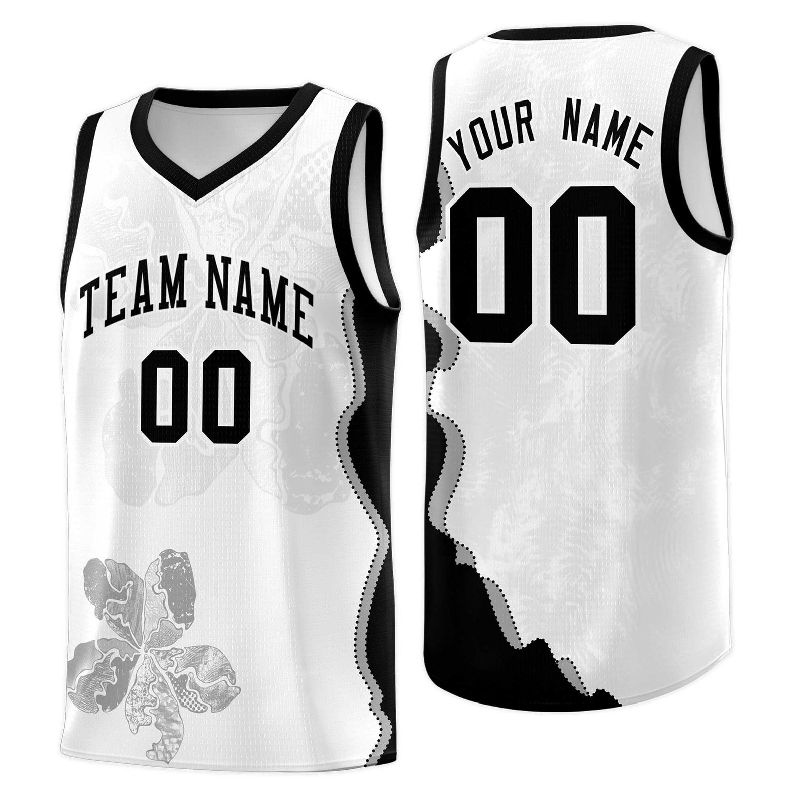 Custom White Black Basketball Jersey - Illusion Flower Graffiti Stylish Fabric