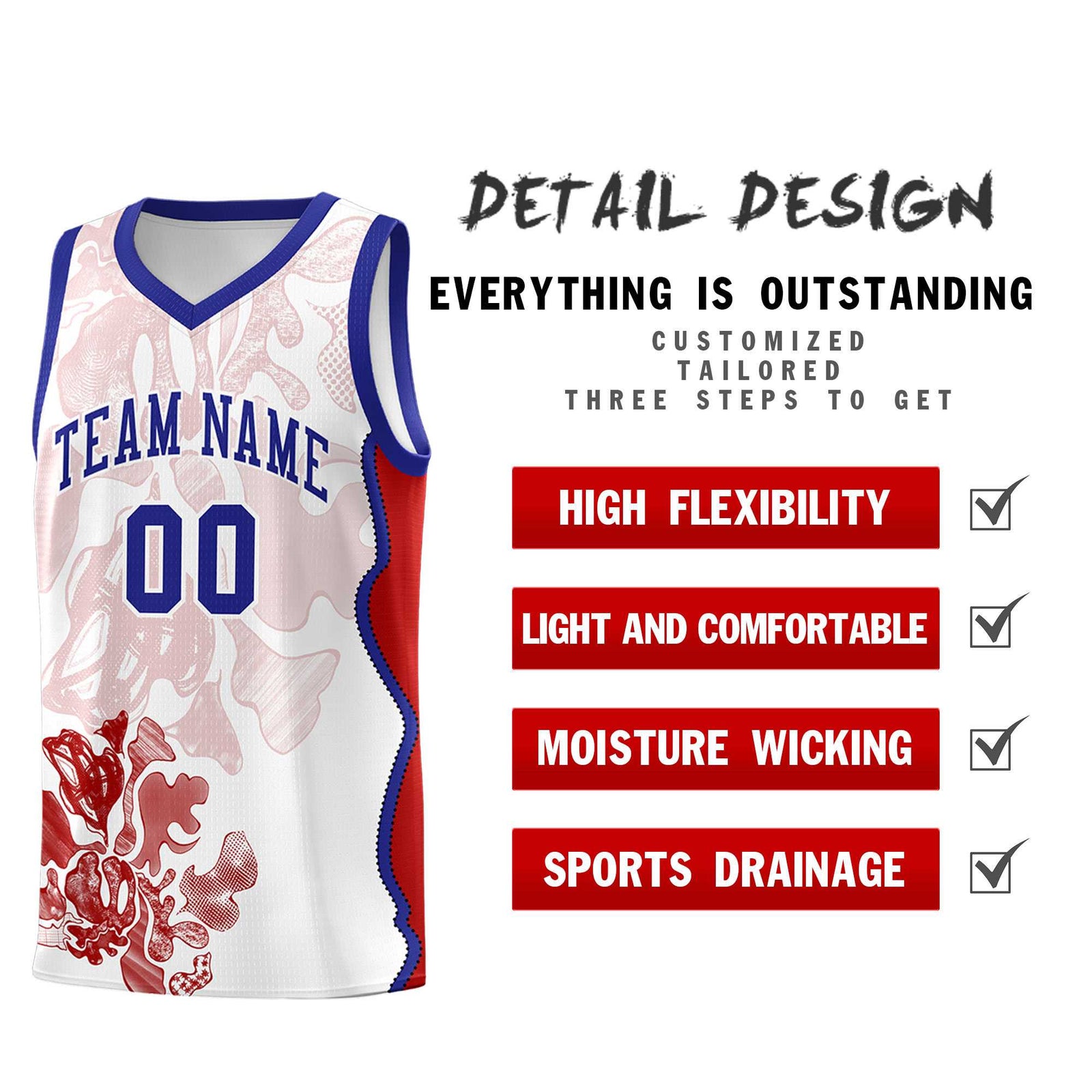 Custom White Royal Basketball Jersey - Illusion Flower Graffiti Unique Fabric
