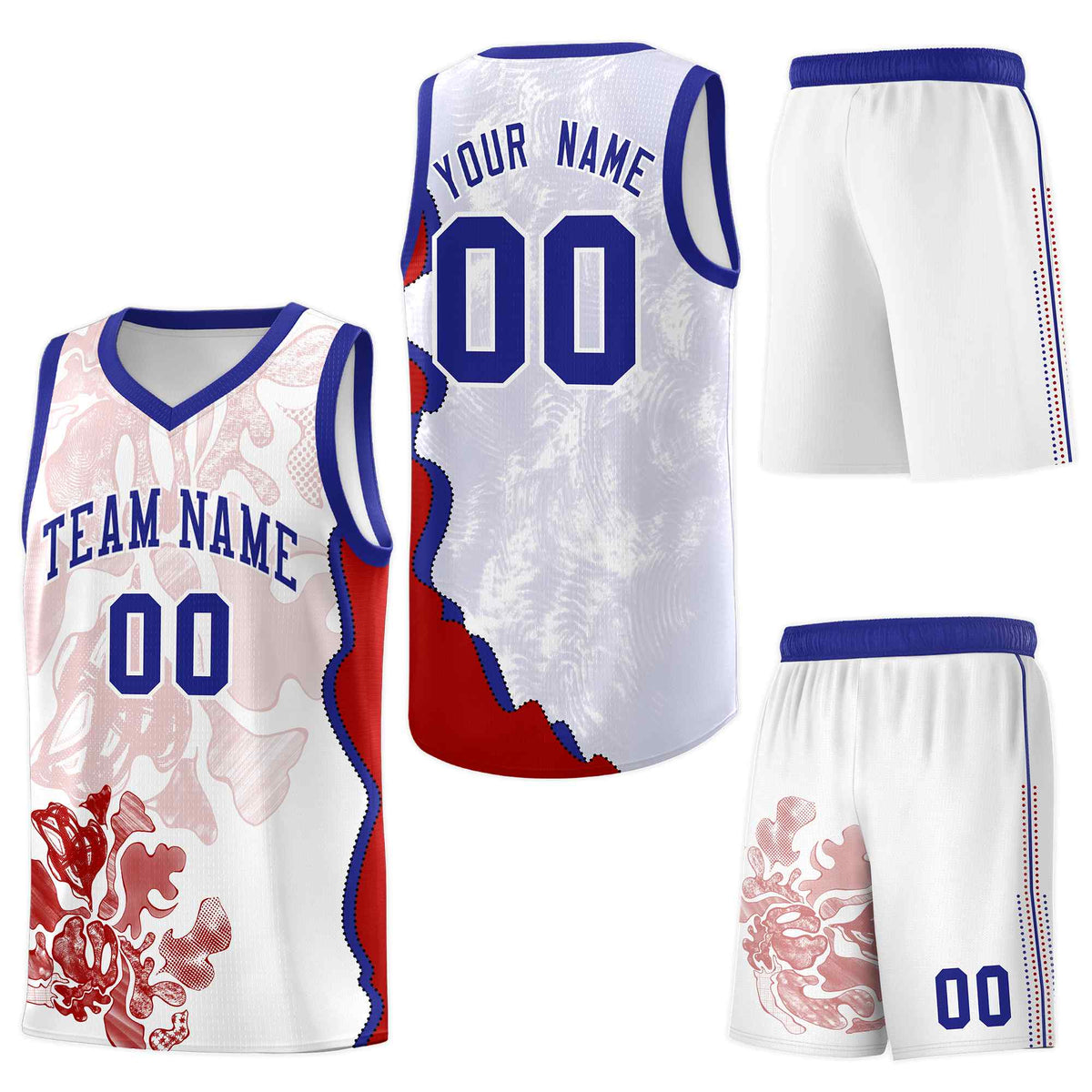 Custom White Royal Basketball Jersey - Illusion Flower Graffiti Moisture-Wicking