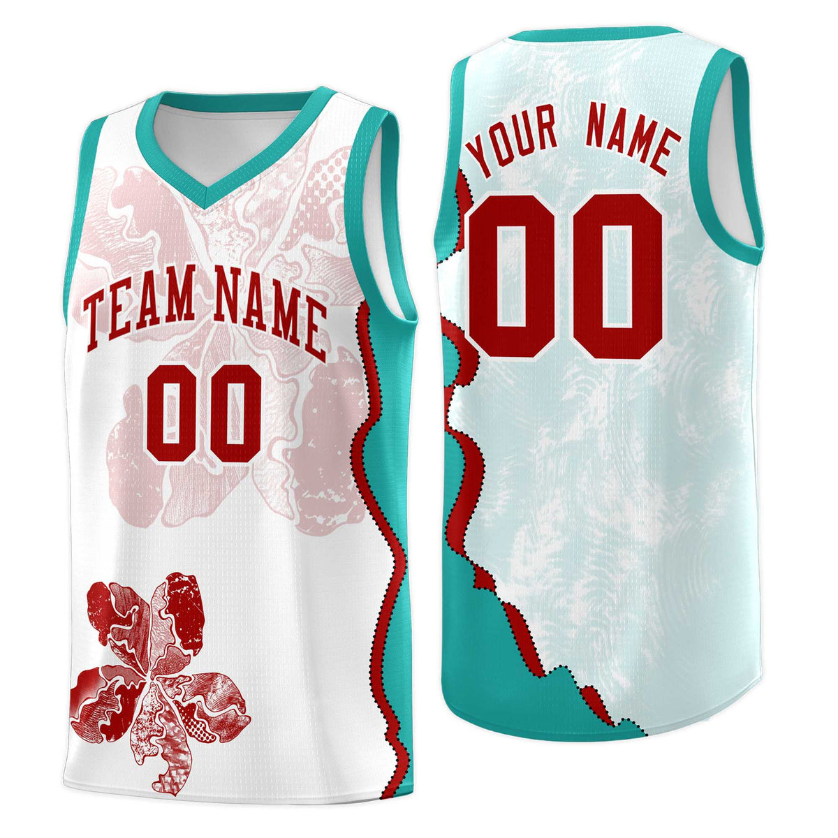 Custom White Aqua Basketball Jersey - Illusion Flower Graffiti Breathable mesh Fabric