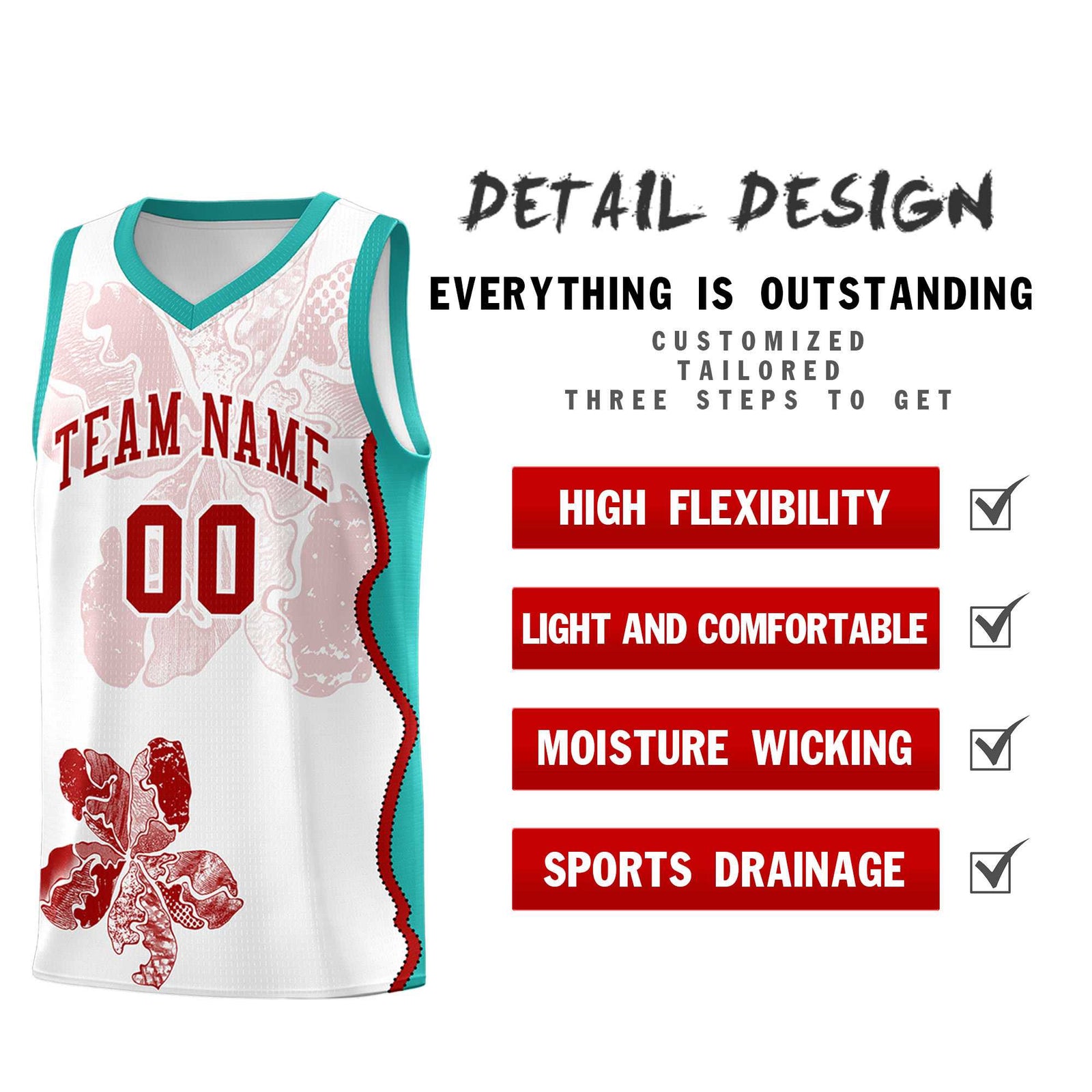 Custom White Aqua Basketball Jersey - Illusion Flower Graffiti Breathable mesh Fabric