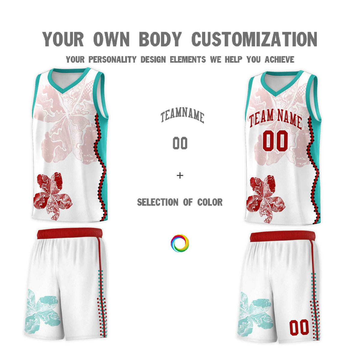 Custom White Aqua Basketball Jersey - Illusion Flower Graffiti Breathable mesh Fabric