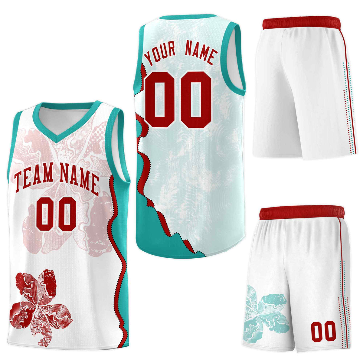 Custom White Aqua Basketball Jersey - Illusion Flower Graffiti Breathable