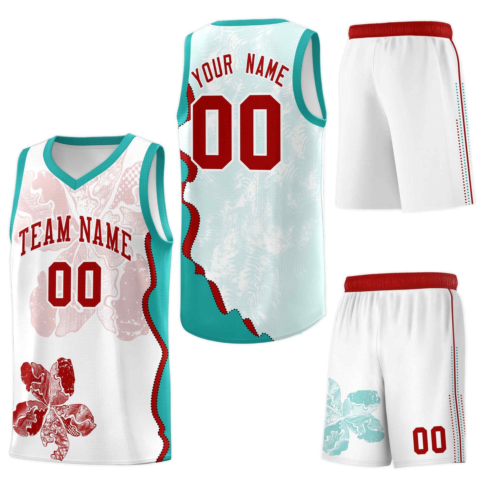 Custom White Aqua Basketball Jersey - Illusion Flower Graffiti Breathable