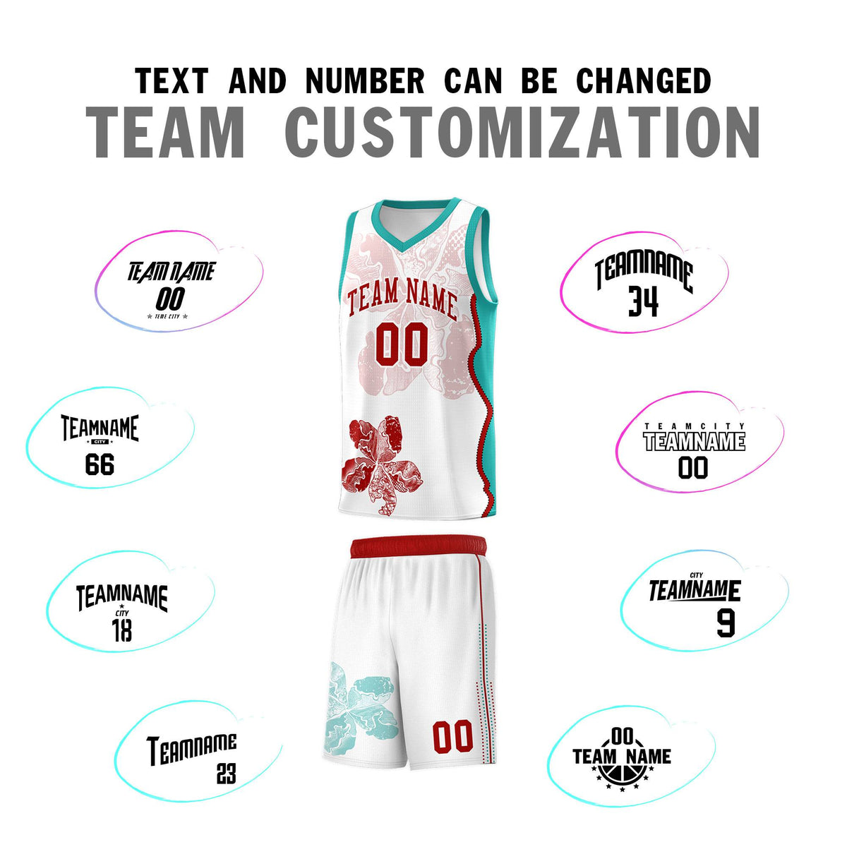 Custom White Aqua Basketball Jersey - Illusion Flower Graffiti Breathable mesh Fabric