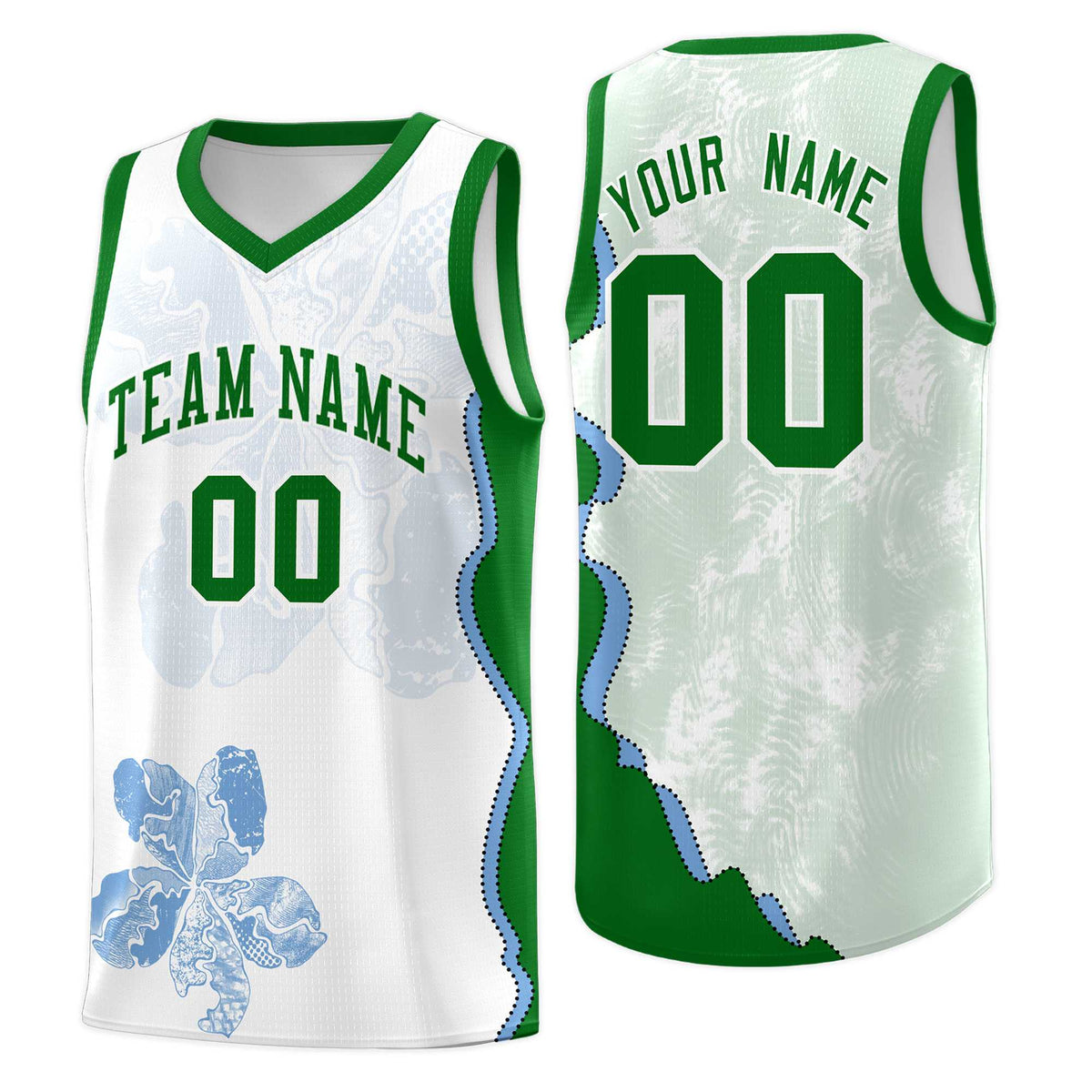 Custom White Kelly Green Basketball Jersey - Illusion Flower Graffiti Moisture wicking Fabric