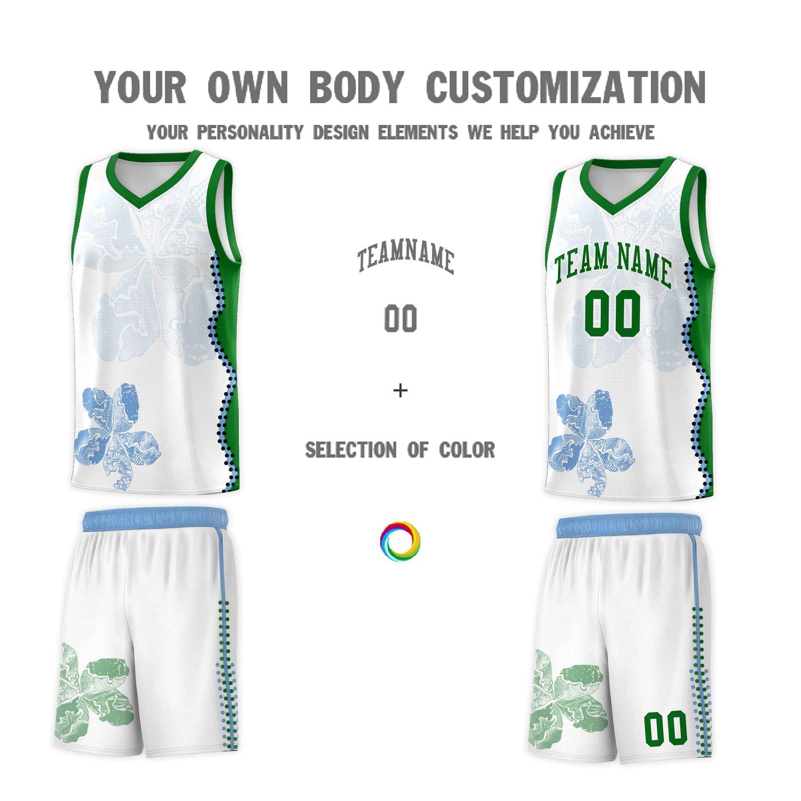 Custom White Kelly Green Basketball Jersey - Illusion Flower Graffiti Moisture wicking Fabric
