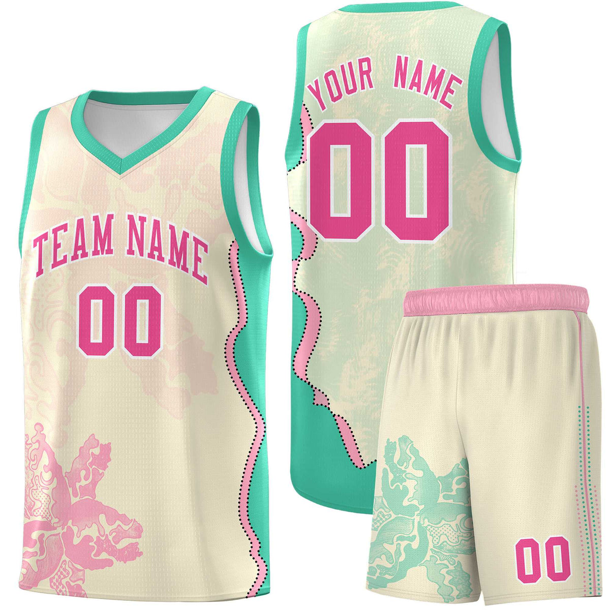 Custom Rose Red Bright Green Basketball Jersey - Illusion Flower Graffiti Stretchy Fabric